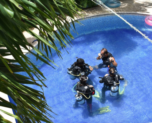 teaching in the pool